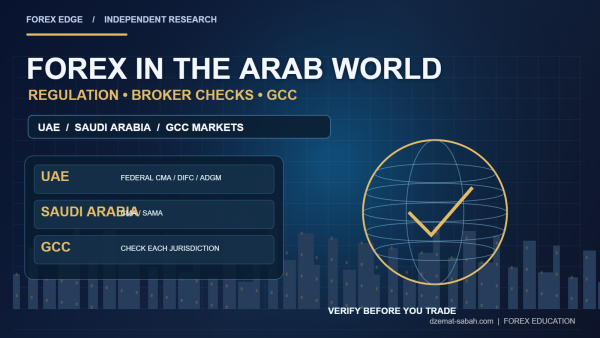 Forex regulation in Arab countries infographic with regional market and broker compliance checklist