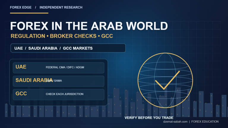 Forex regulation in Arab countries infographic with regional market and broker compliance checklist