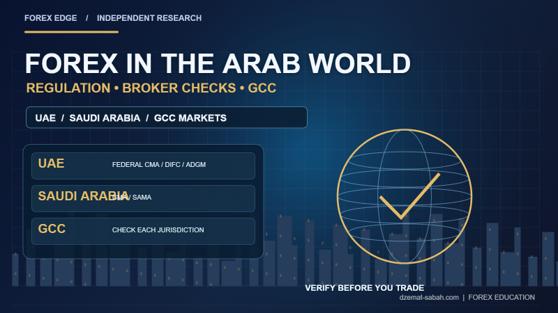 Forex regulation in Arab countries infographic with regional market and broker compliance checklist