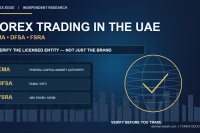 UAE forex regulation infographic showing federal CMA DFSA DIFC and FSRA ADGM verification steps